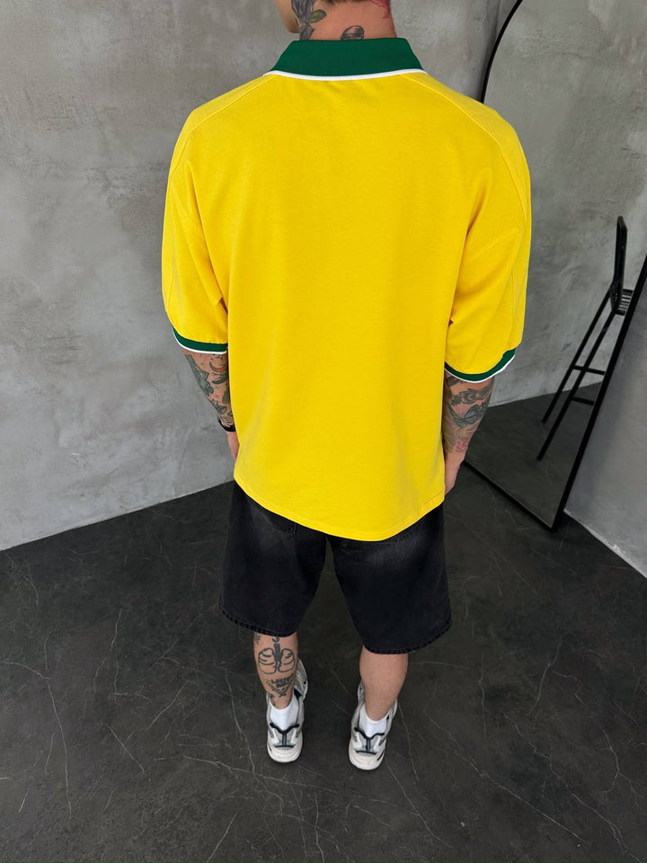 Men’s Brazil-Inspired Retro Football Polo Shirt – Yellow/Green