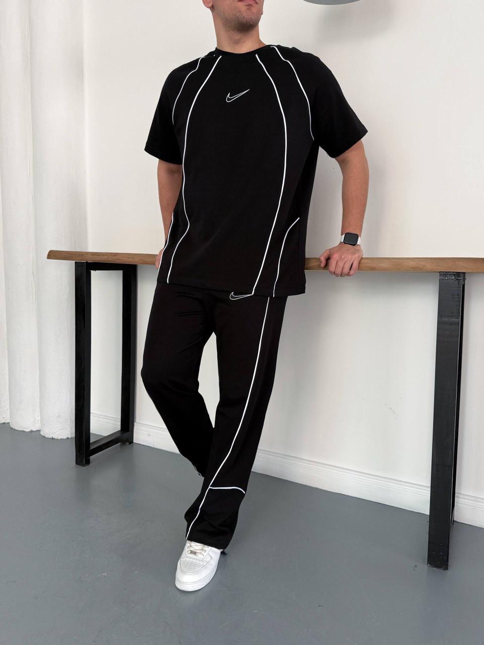 Men’s Black Contrast Piping T-Shirt &amp; Track Pants Set