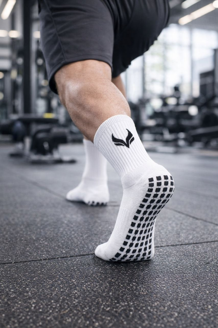 AMZUNIT Grip Socks Anti-Slip – Football, Gym & Training Crew Socks (Breathable & Arch Support)