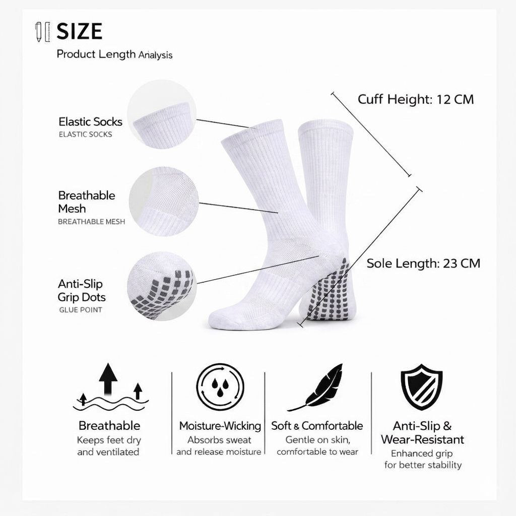 AMZUNIT Grip Socks Anti-Slip – Football, Gym & Training Crew Socks (Breathable & Arch Support)