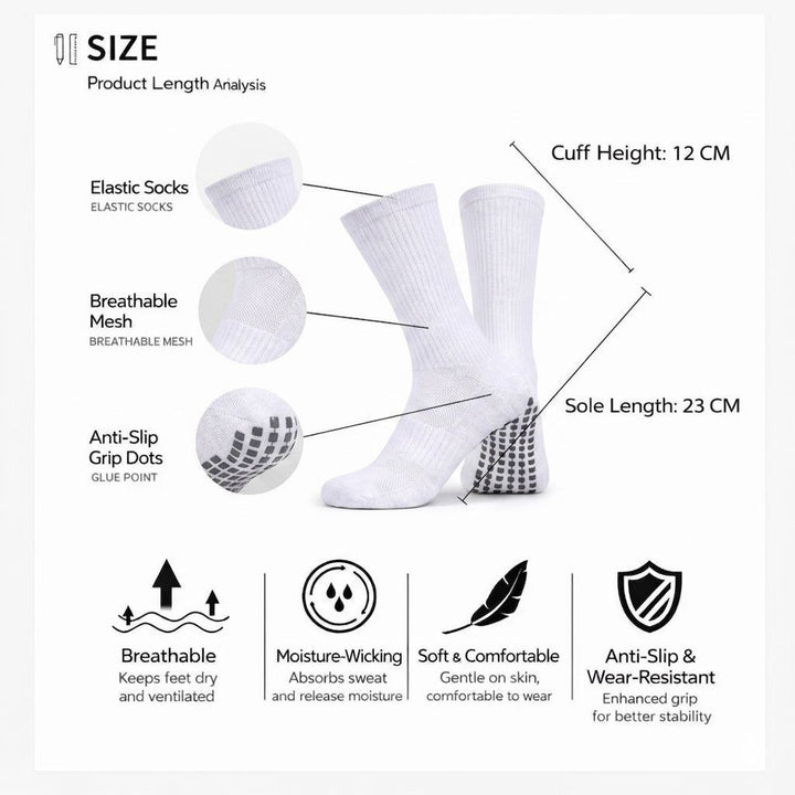 AMZUNIT Grip Socks Anti-Slip – Football, Gym & Training Crew Socks (Breathable & Arch Support)