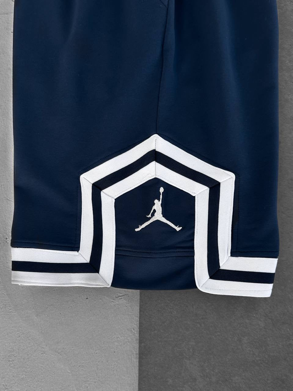 Navy Basketball Shorts – White Geometric Trim