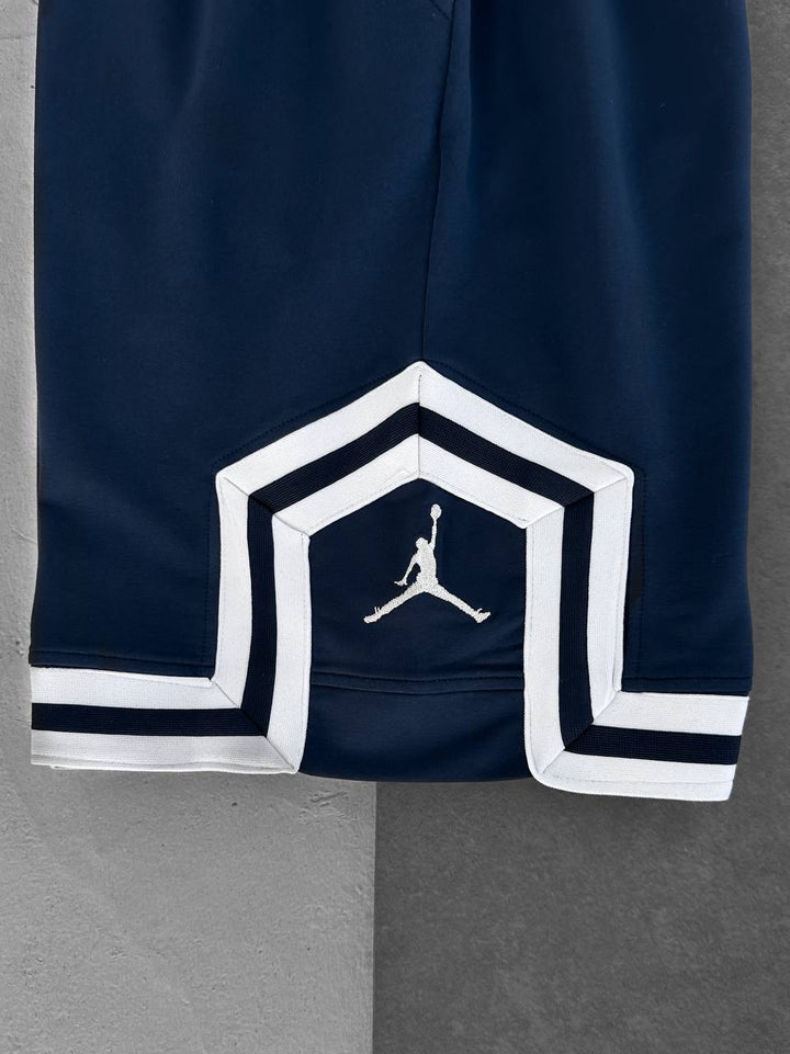 Navy Basketball Shorts – White Geometric Trim
