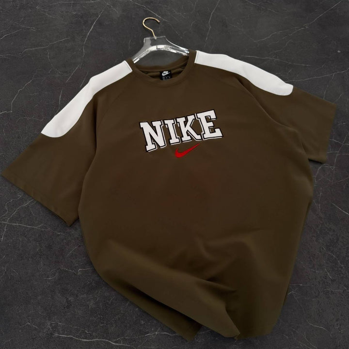 Men’s Oversized Olive Graphic T-Shirt with White Shoulder Panels