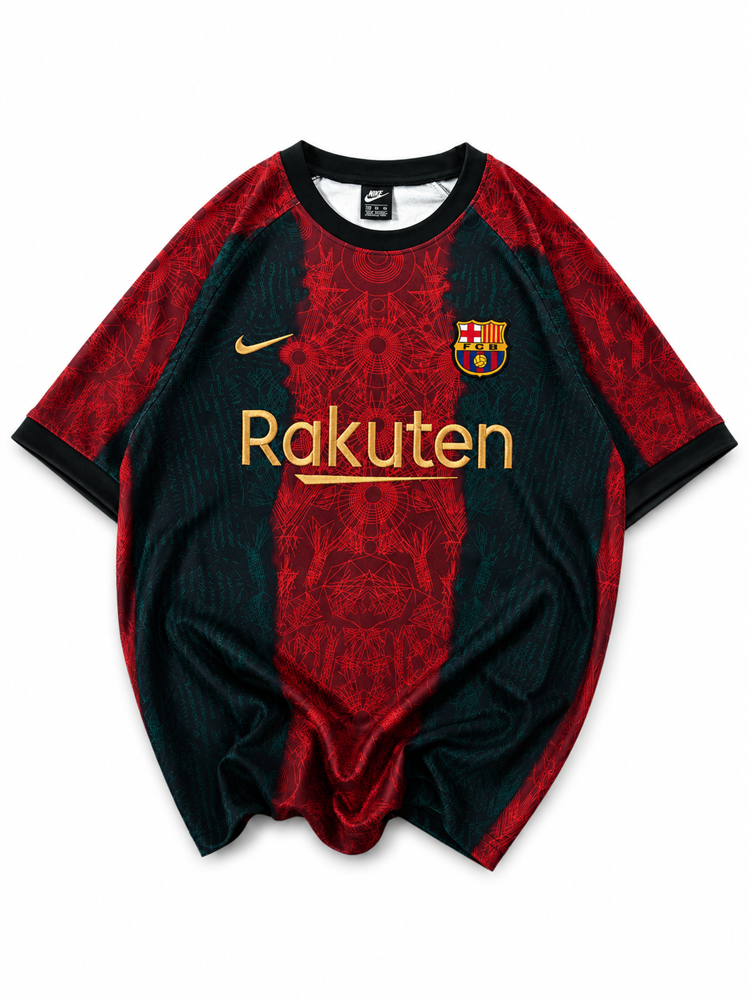BRC Inspired Oversized Geo Print Jersey Tee Red Teal Gold