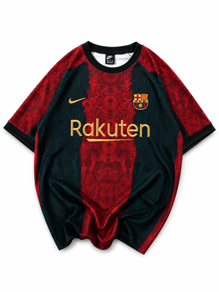 BRC Inspired Oversized Geo Print Jersey Tee Red Teal Gold