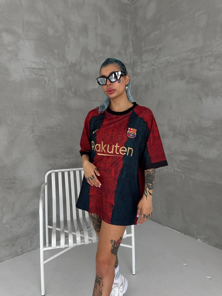 BRC Inspired Oversized Geo Print Jersey Tee Red Teal Gold