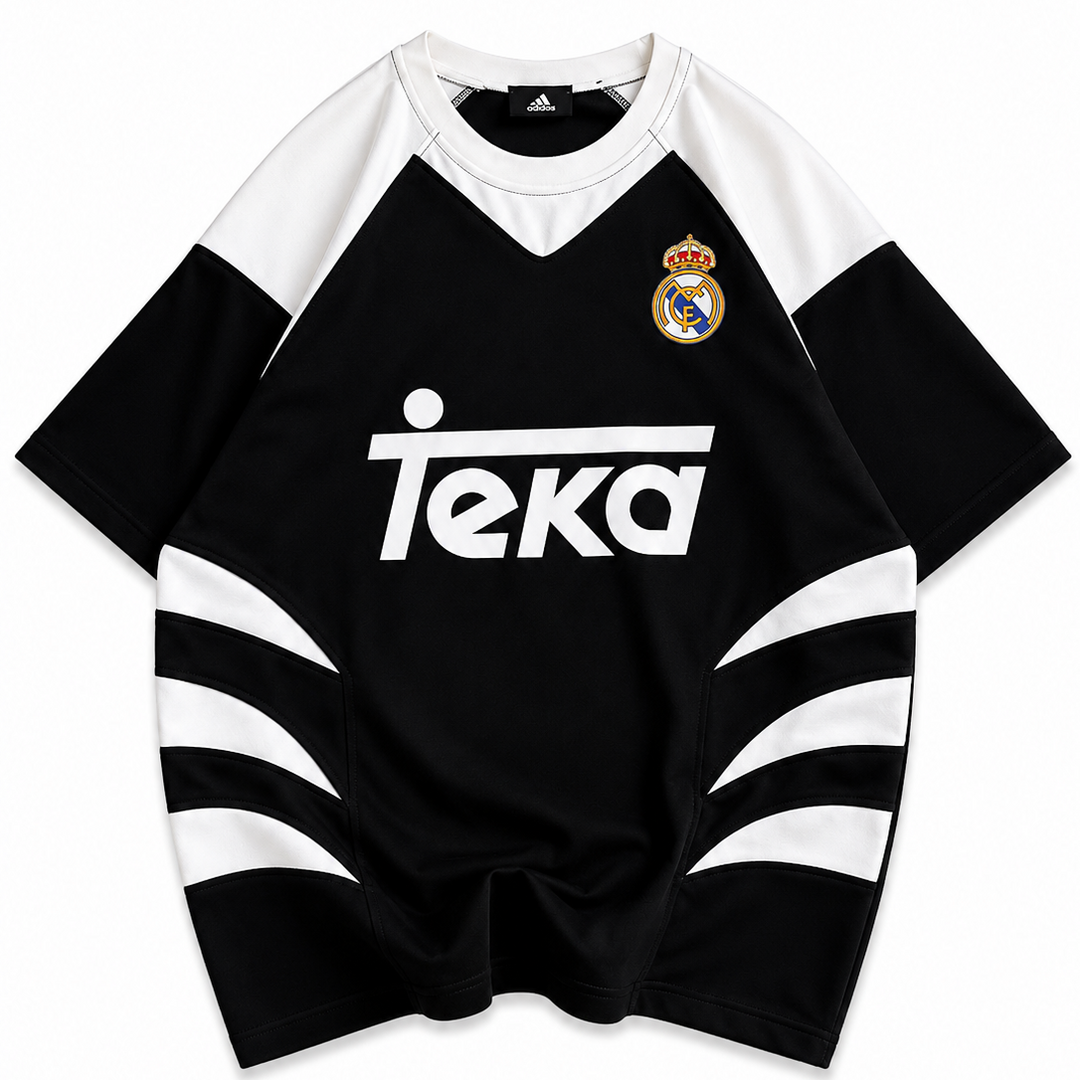RM-Inspired Retro Football Jersey Tee – Black/White