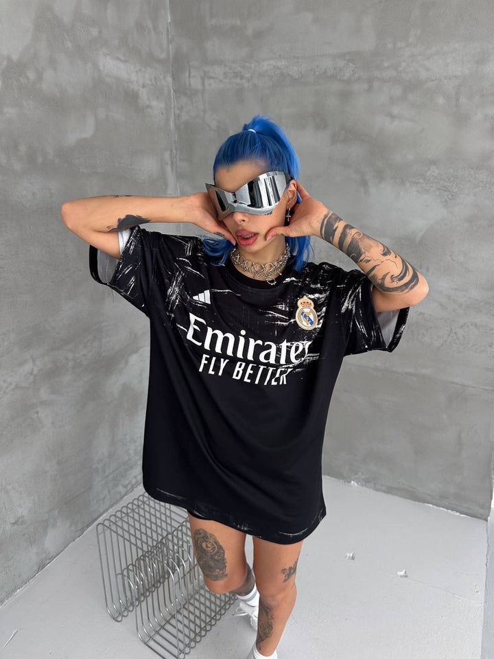 Unisex Black Oversized Football Jersey T-Shirt