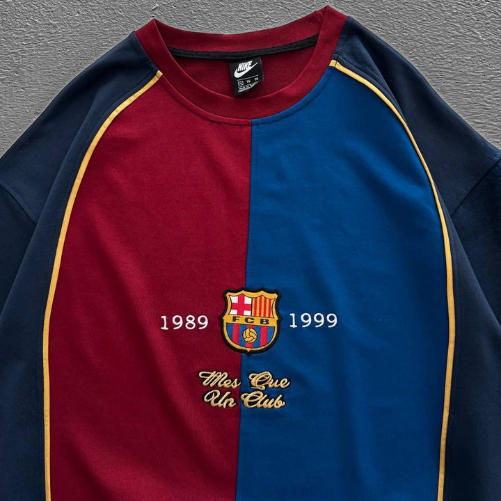 Unisex Red &amp; Blue Split Retro Football Jersey T-Shirt