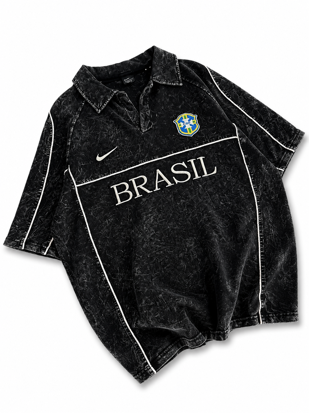 Brazil Acid Wash Polo Jersey Shirt – Black
