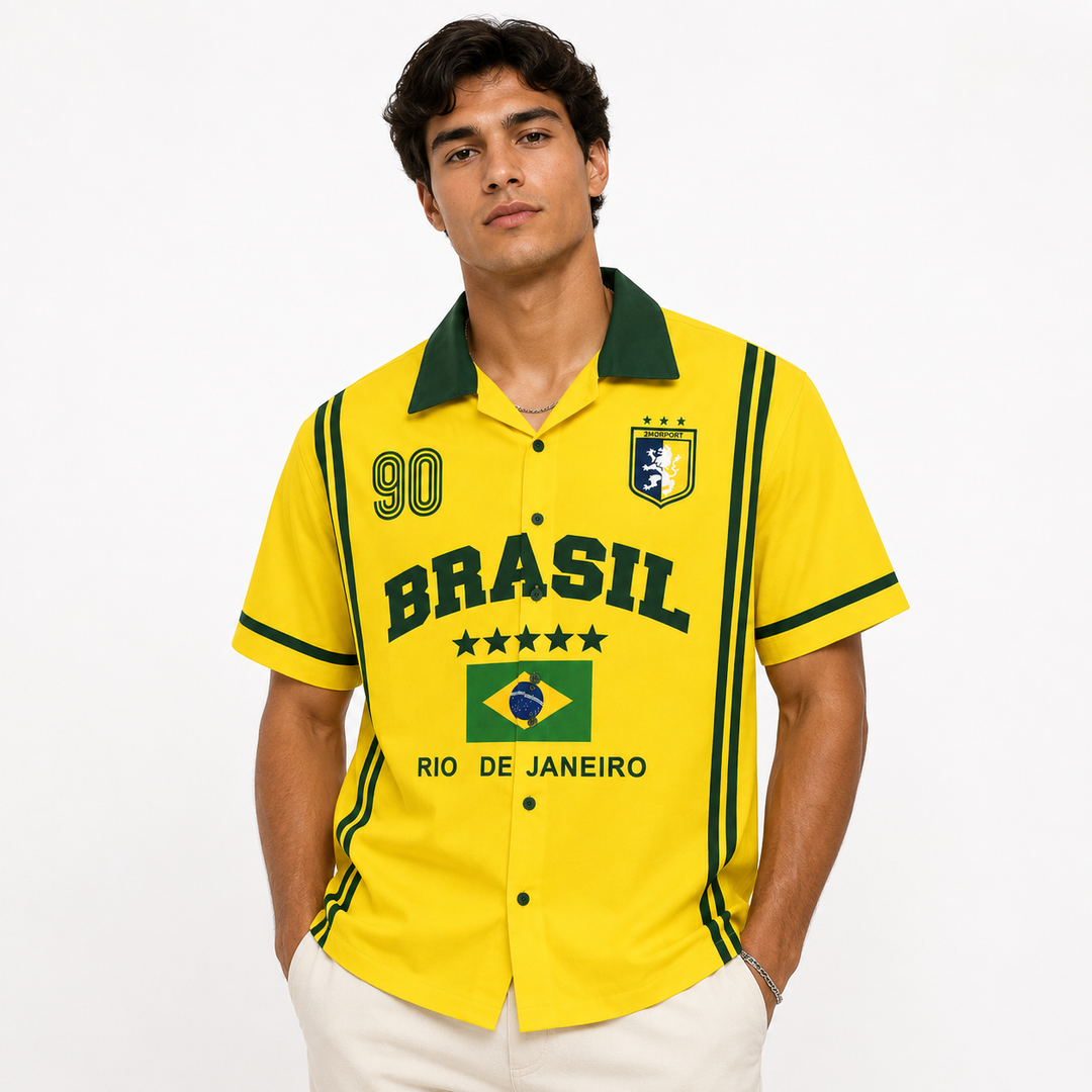 Men’s Brazil Retro Button-Up Football Shirt