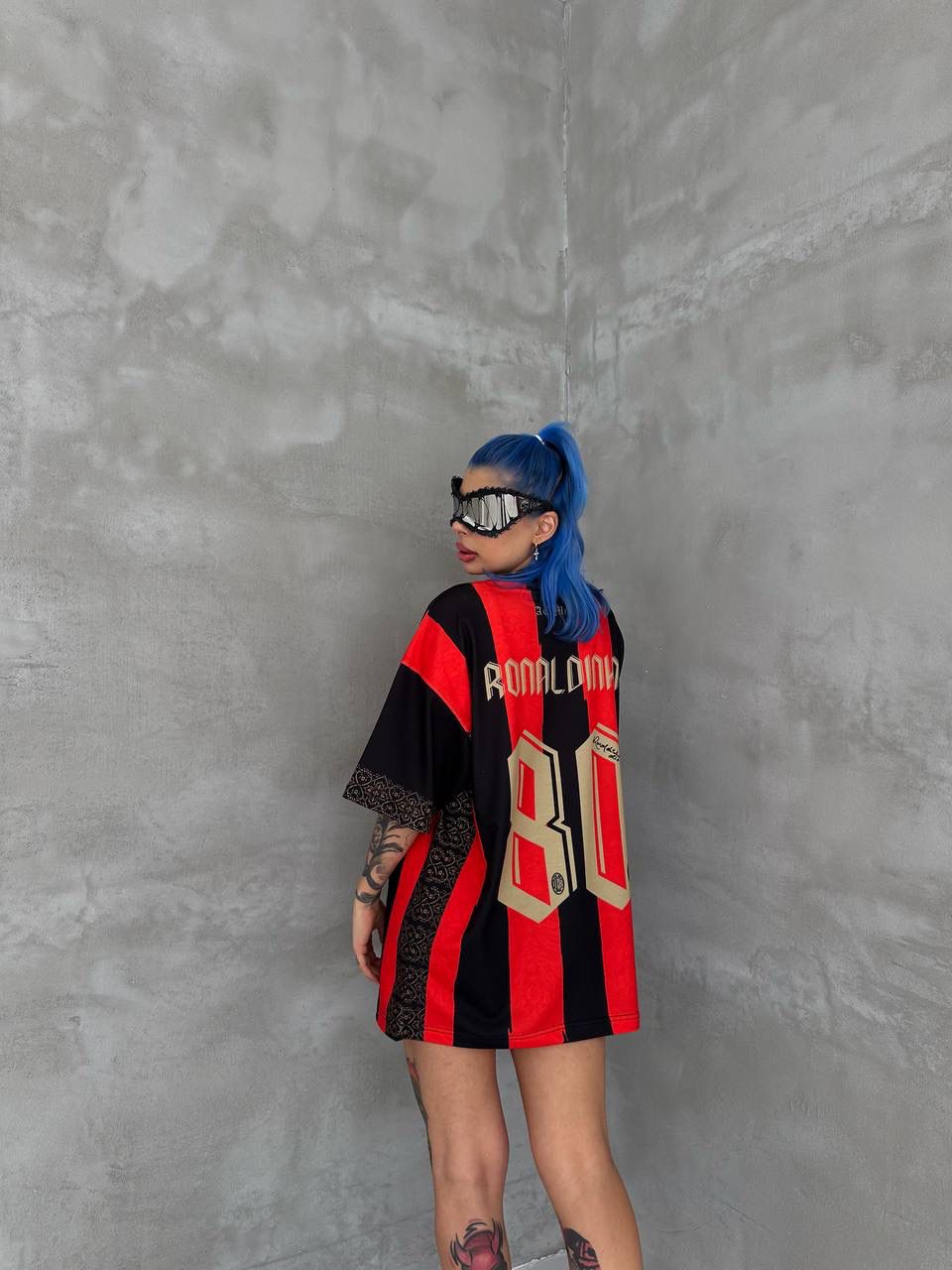 Milan Inspired 80 Oversized Striped Jersey Tee Red Black Gold