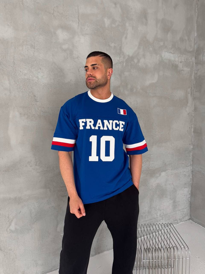 France 10 Oversized Jersey Tee – Royal Blue/White