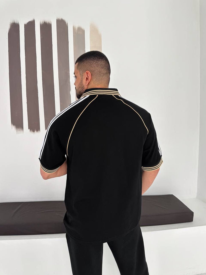 RM-Inspired Retro Polo Jersey Shirt – Black/Gold