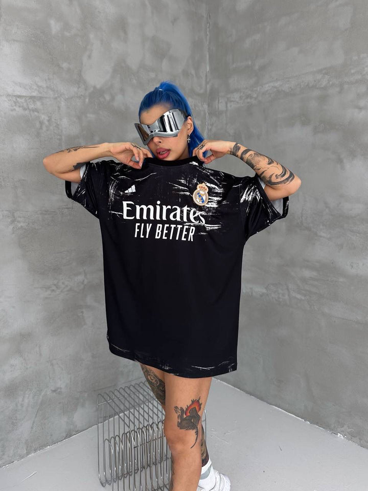 Unisex Black Oversized Football Jersey T-Shirt
