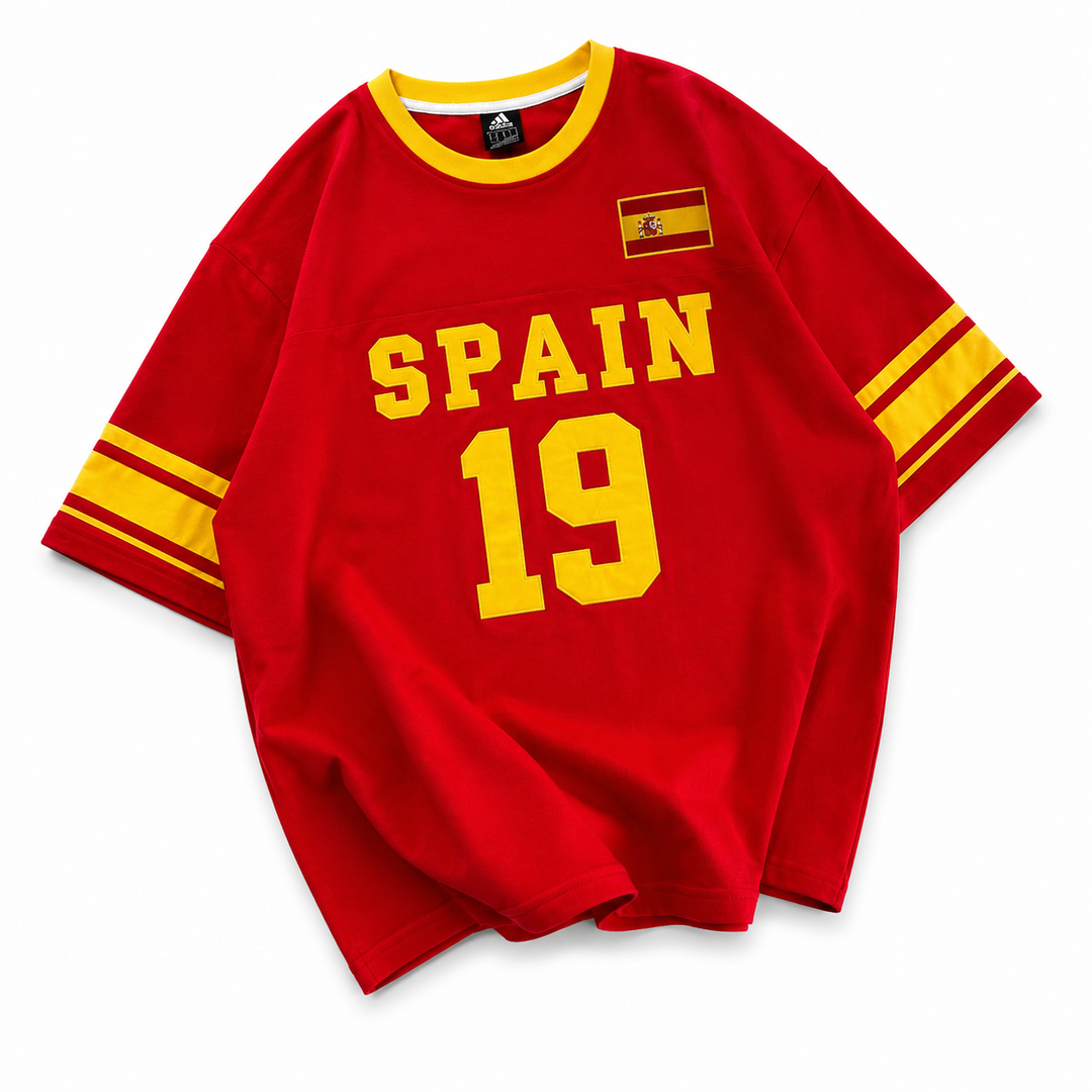 Spain-Inspired 19 Oversized Jersey Tee – Red/Yellow