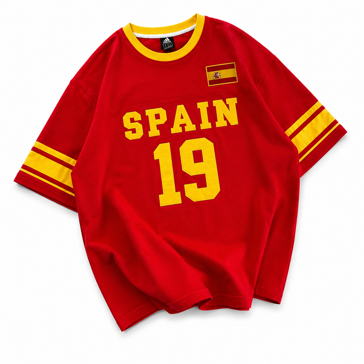 Spain-Inspired 19 Oversized Jersey Tee – Red/Yellow