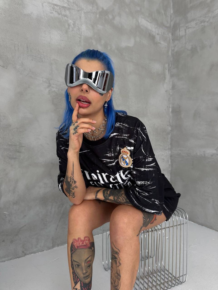 Unisex Black Oversized Football Jersey T-Shirt