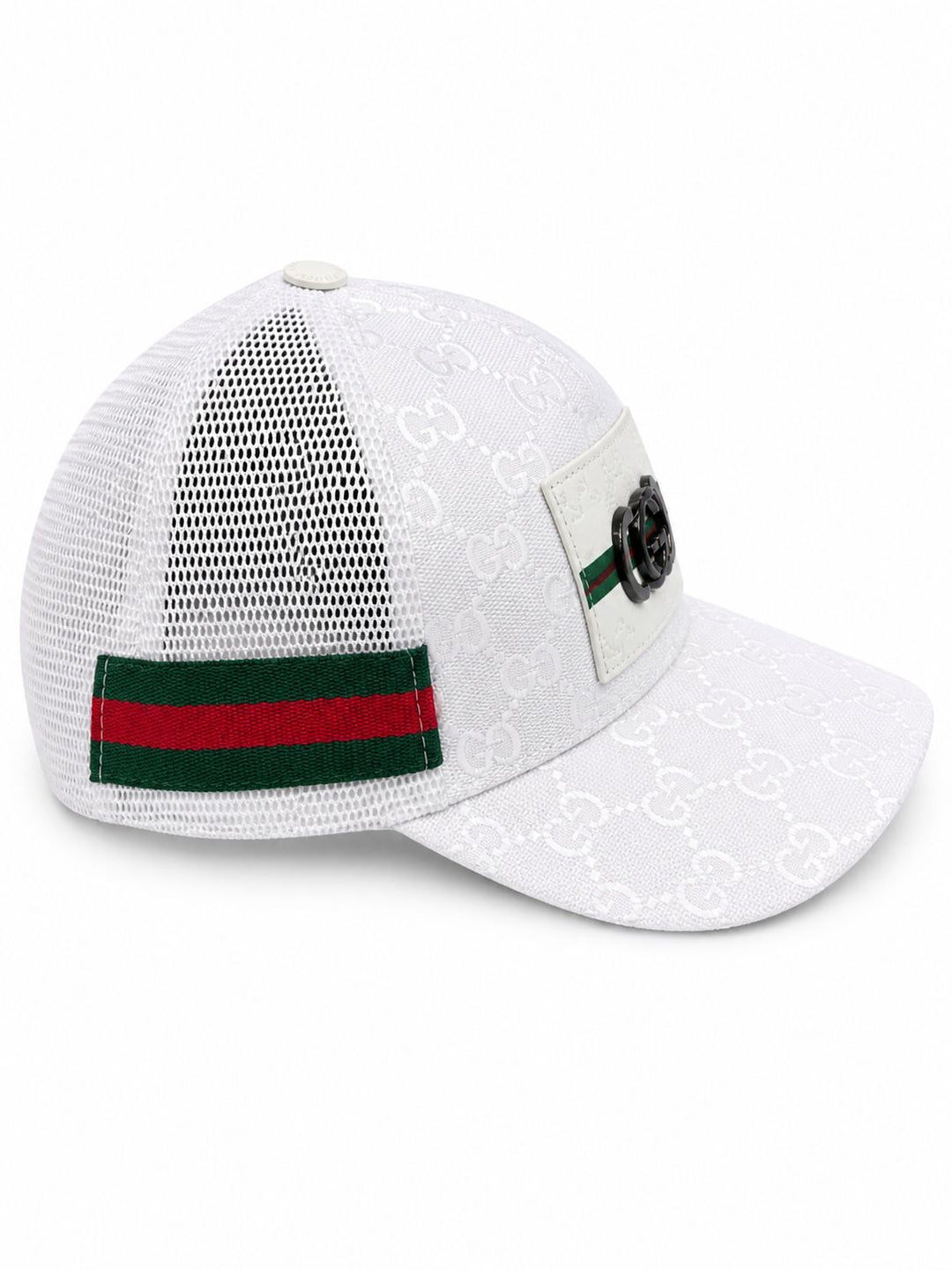 White Luxe Stripe Cap – Bee Emblem