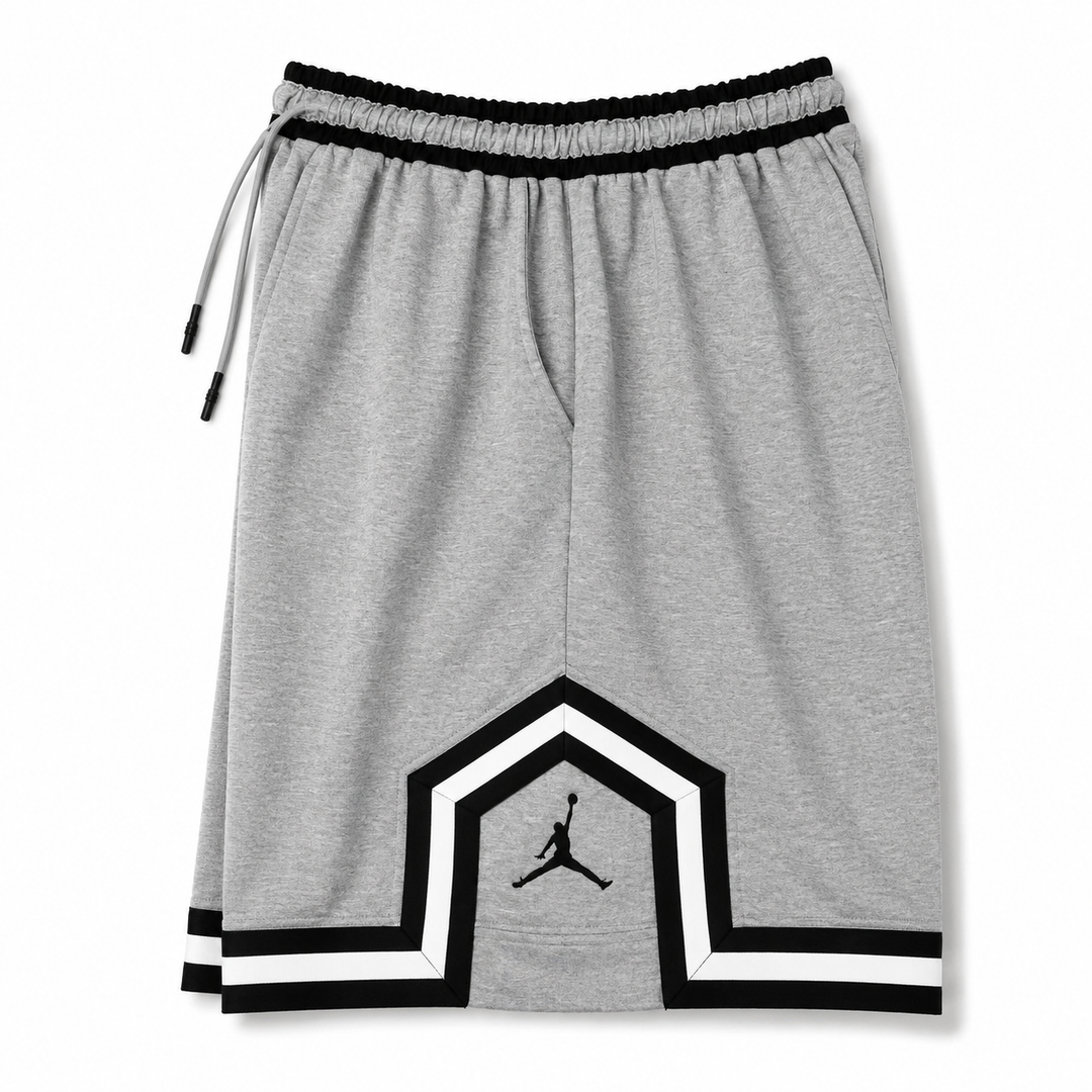 Heather Grey Basketball Shorts – Black/White Geometric Trim