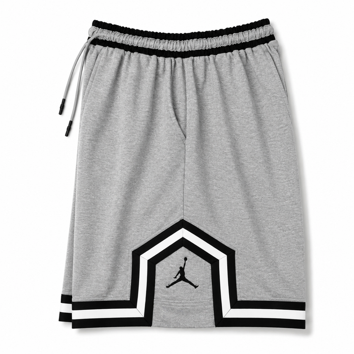 Heather Grey Basketball Shorts – Black/White Geometric Trim