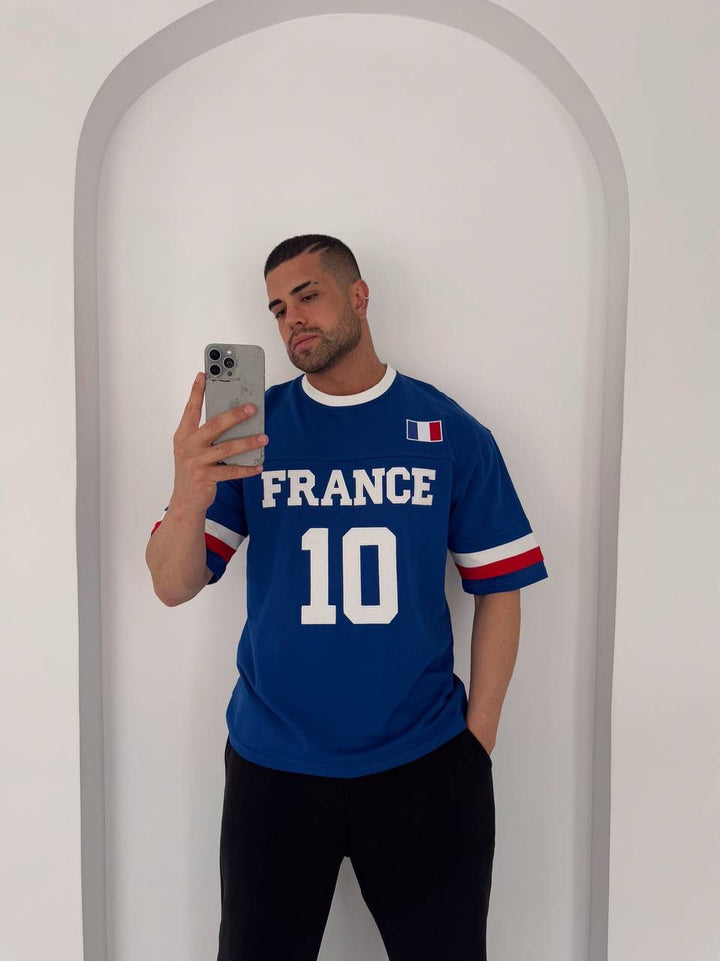 France 10 Oversized Jersey Tee – Royal Blue/White