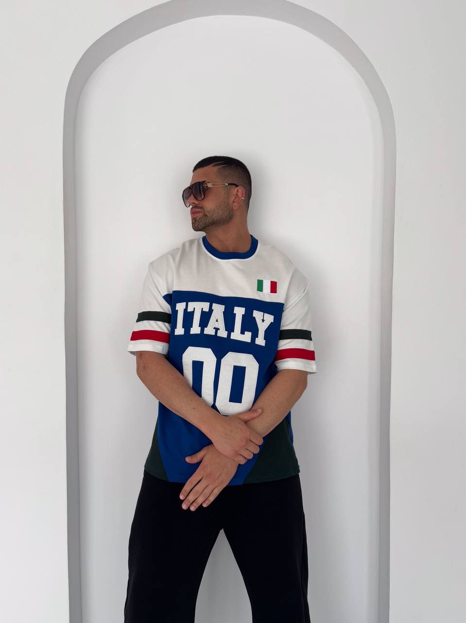 Italy 00 Oversized Colorblock Jersey Tee – Royal Blue/White
