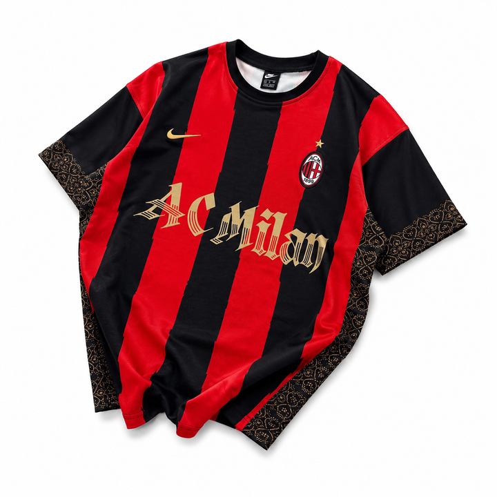 Milan Inspired 80 Oversized Striped Jersey Tee Red Black Gold