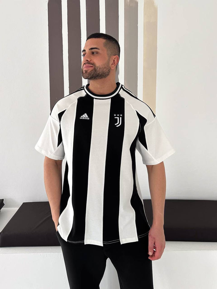 Men’s Black &amp; White Striped Football Jersey T-Shirt
