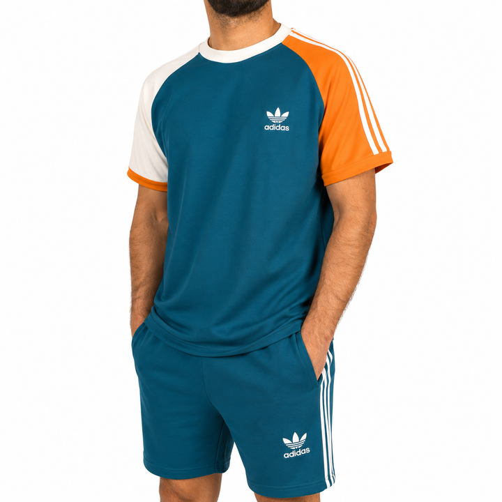 Men’s Colorblock Raglan T-Shirt &amp; Shorts Set – Teal/Orange/White