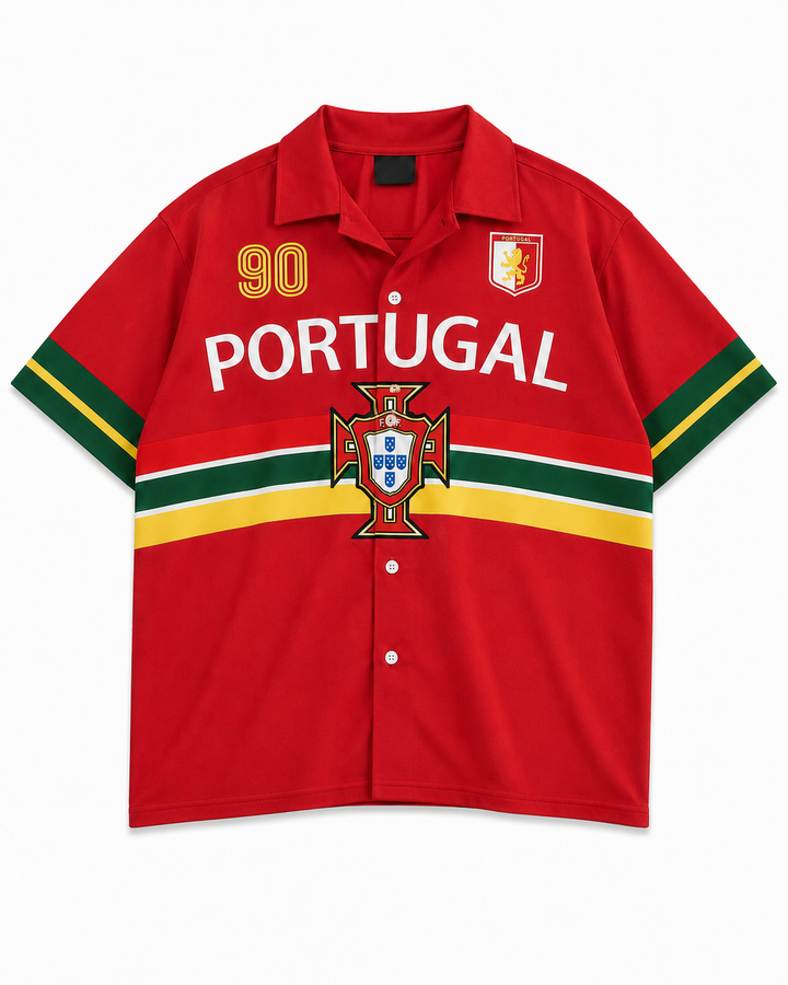 Portugal 90 Oversized Button-Up Football Shirt – Red/Green