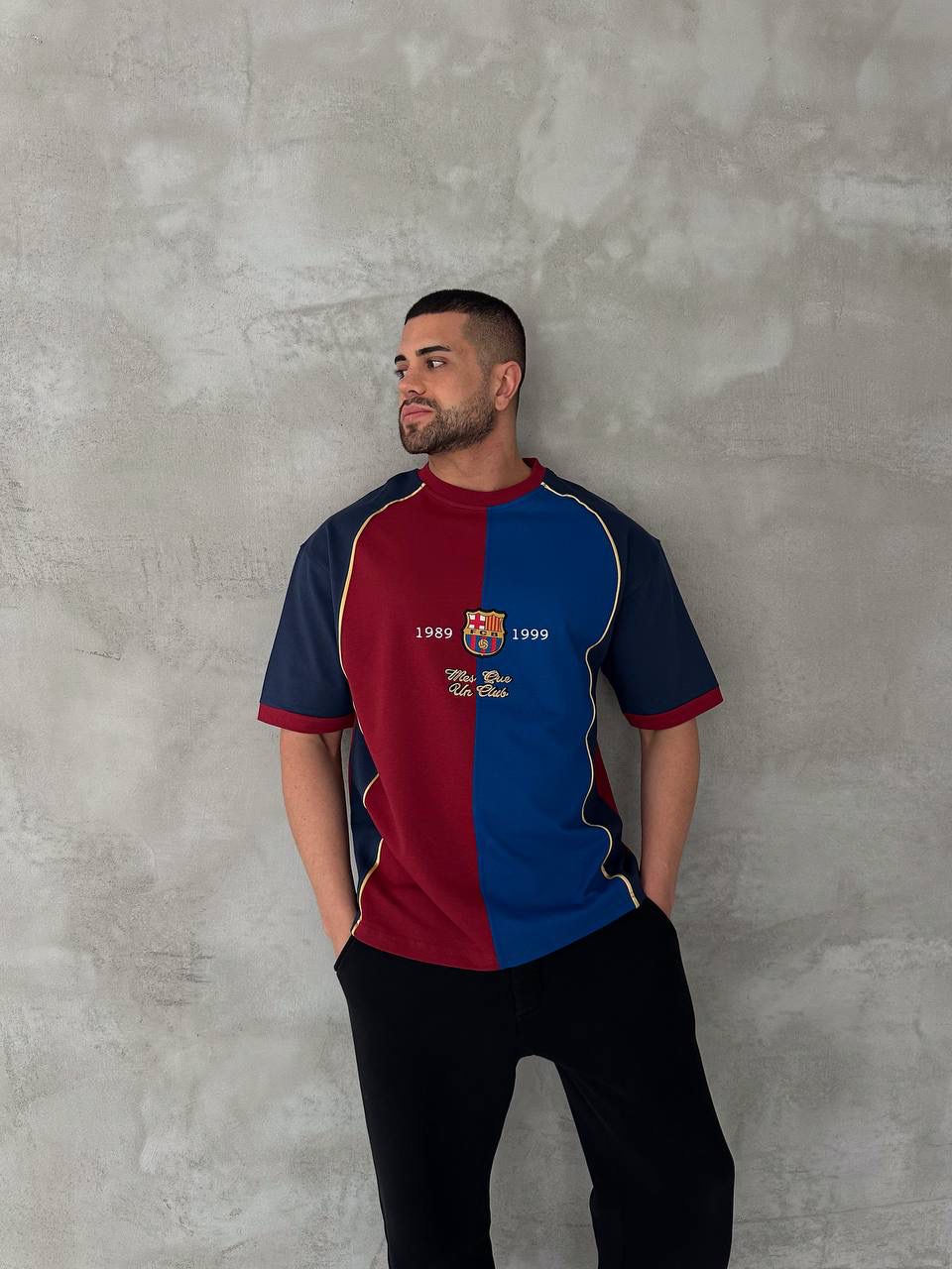Unisex Red &amp; Blue Split Retro Football Jersey T-Shirt
