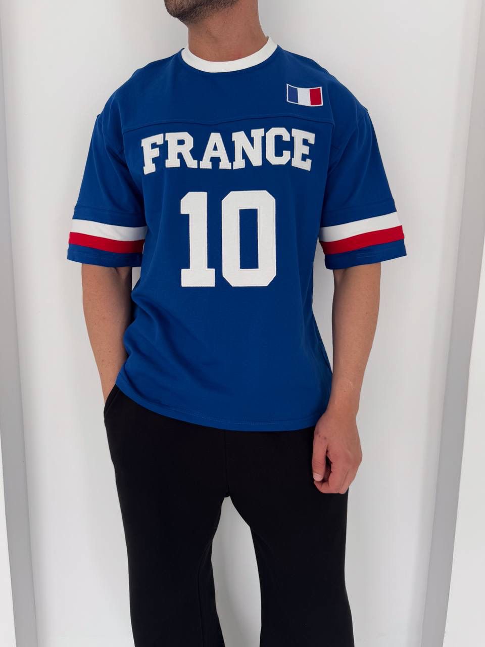France 10 Oversized Jersey Tee – Royal Blue/White
