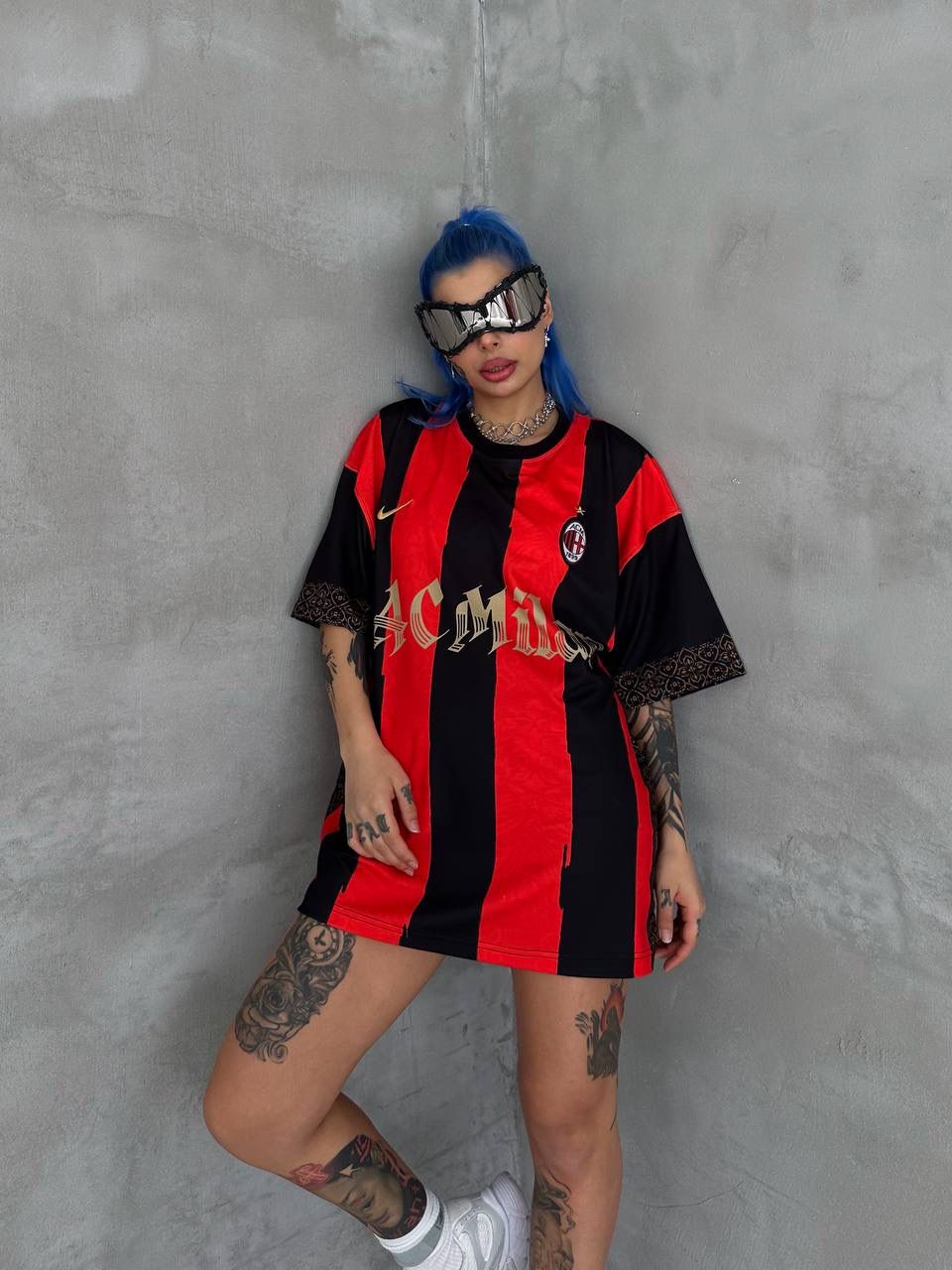 Milan Inspired 80 Oversized Striped Jersey Tee Red Black Gold