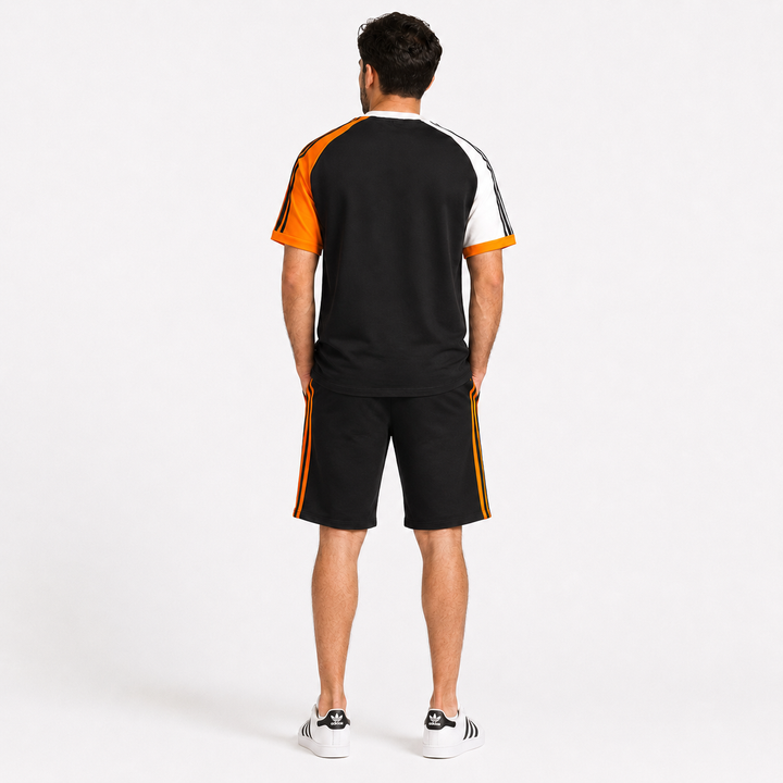 Men’s Colorblock Raglan T-Shirt &amp; Shorts Set – Black/Orange/White