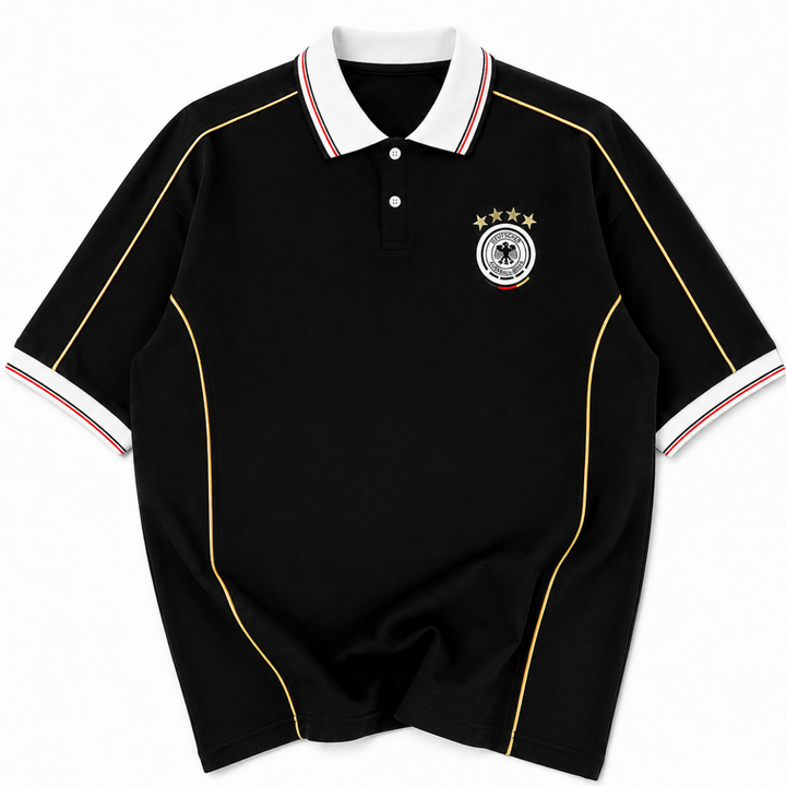 Men’s Germany-Inspired Retro Football Polo Shirt – Black/Gold