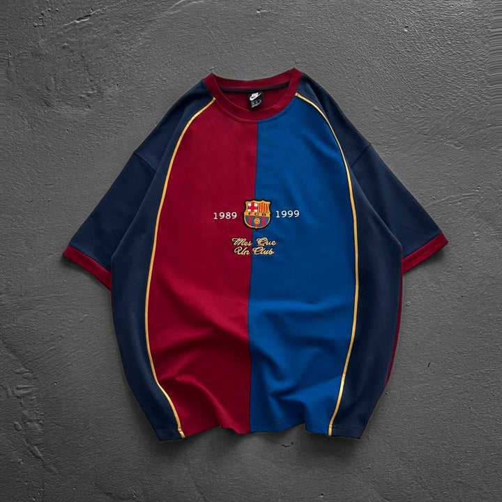 Unisex Red &amp; Blue Split Retro Football Jersey T-Shirt