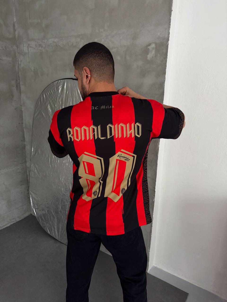 Milan Inspired 80 Oversized Striped Jersey Tee Red Black Gold