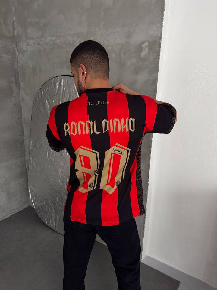 Milan Inspired 80 Oversized Striped Jersey Tee Red Black Gold