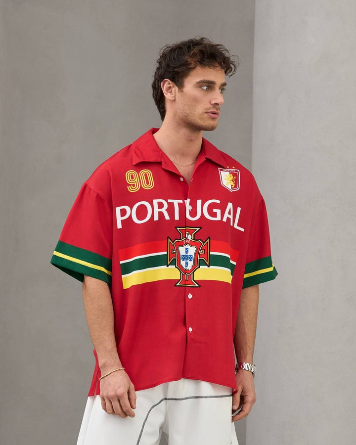 Portugal 90 Oversized Button-Up Football Shirt – Red/Green