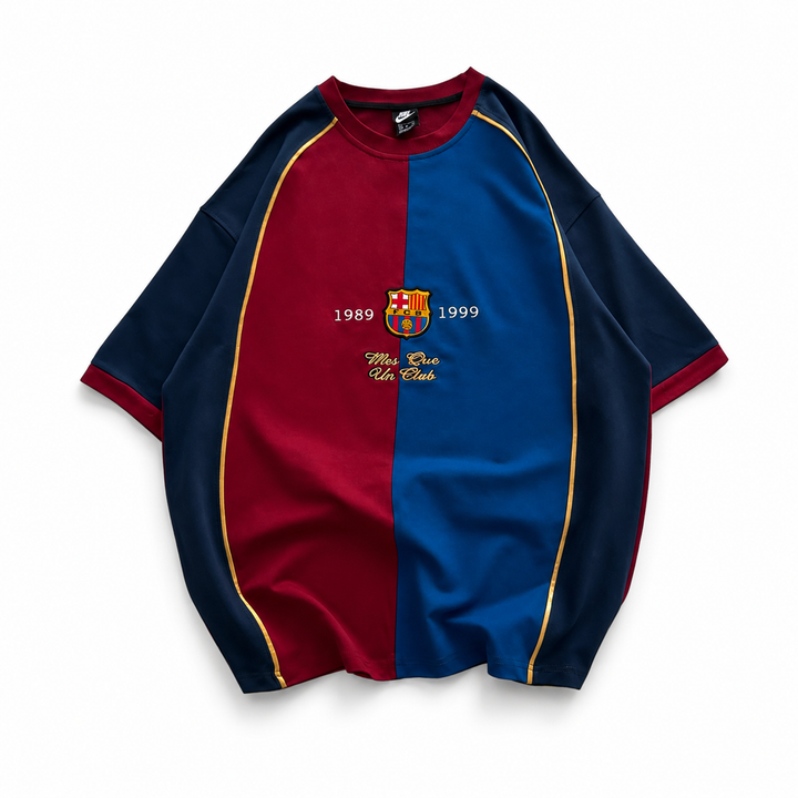 BRC Unisex Red &amp; Blue Split Retro Football Jersey T-Shirt