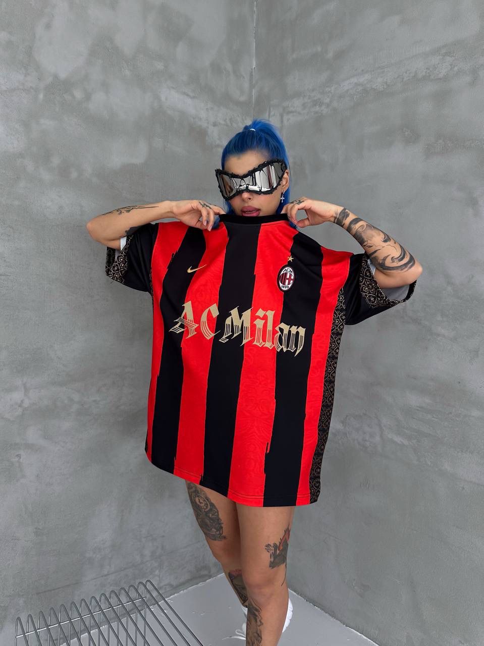 Milan Inspired 80 Oversized Striped Jersey Tee Red Black Gold