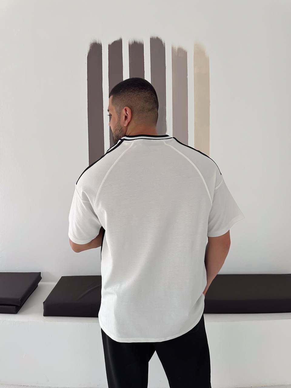Men’s Black &amp; White Striped Football Jersey T-Shirt