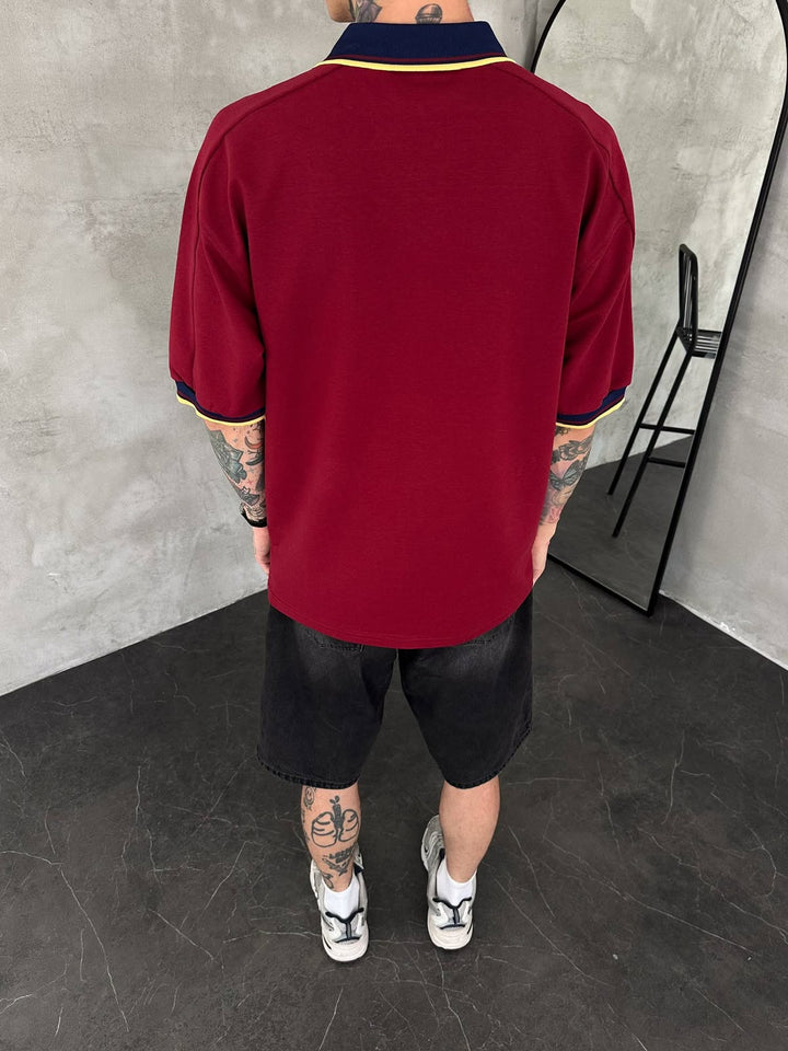 Men’s Spain-Inspired Retro Football Polo Shirt – Burgundy/Navy