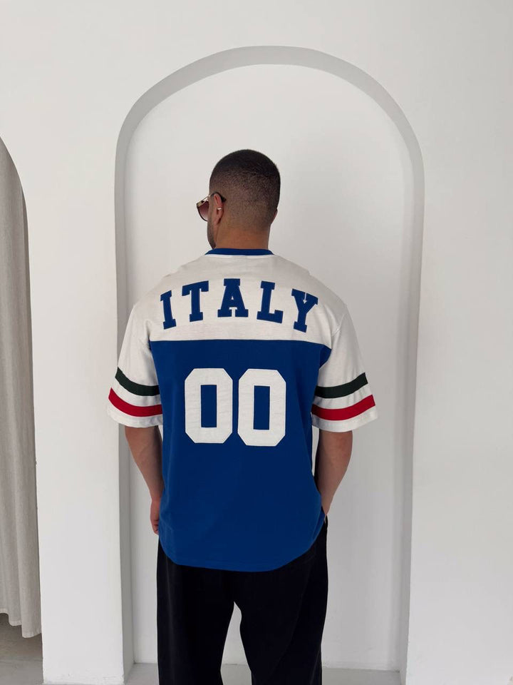Italy 00 Oversized Colorblock Jersey Tee – Royal Blue/White