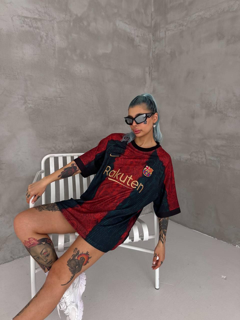 BRC Inspired Oversized Geo Print Jersey Tee Red Teal Gold