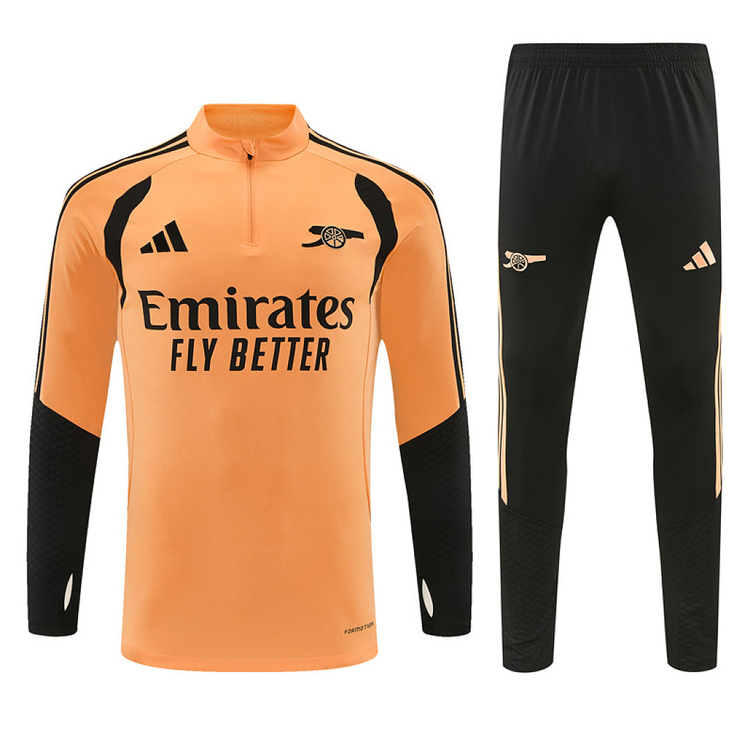 Arsenal Orange Training Tracksuit 2027 - quarter-zip top and black track pants - front