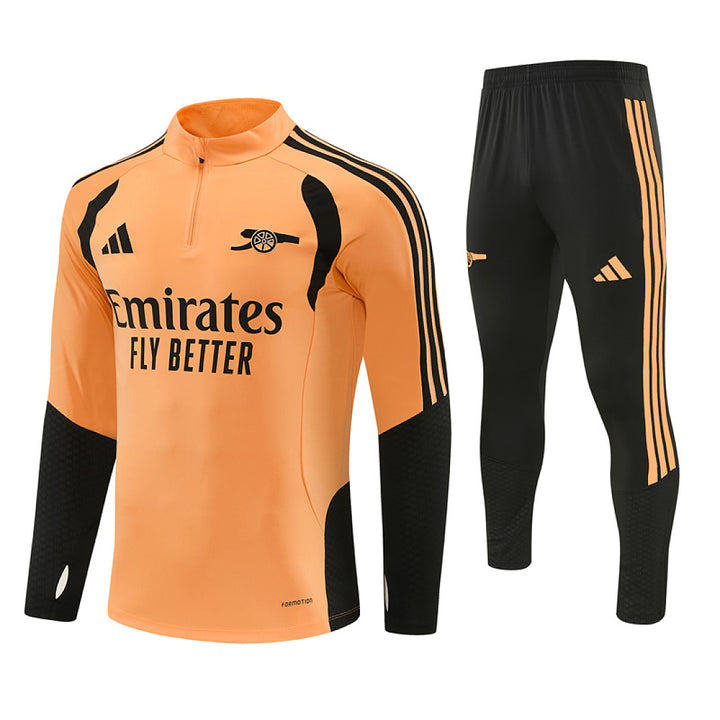 Arsenal Orange Training Tracksuit 2027 - front view with 3-stripe pants