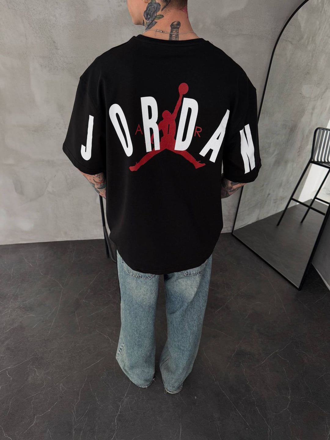 Men’s Oversized Black Streetwear T-Shirt with Back Graphic Print